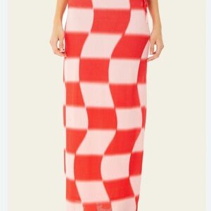 Red and White Checkered Maxi Skirt
